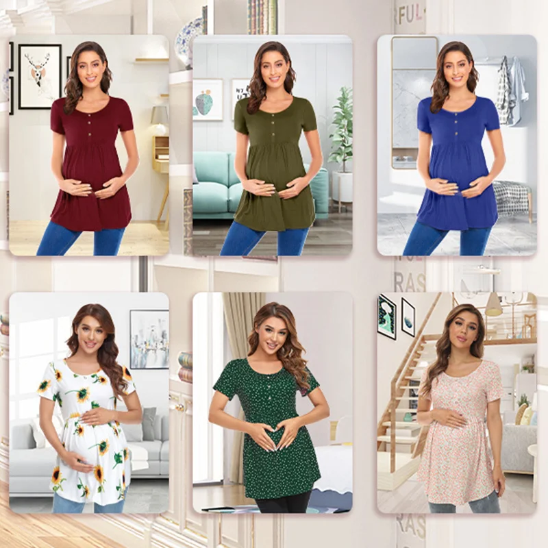 Short Sleeve Maternity Shirts Nursing Tops Breastfeeding Pregnant Tshirt Summer Pregnancy Commuting Clothing enlarge