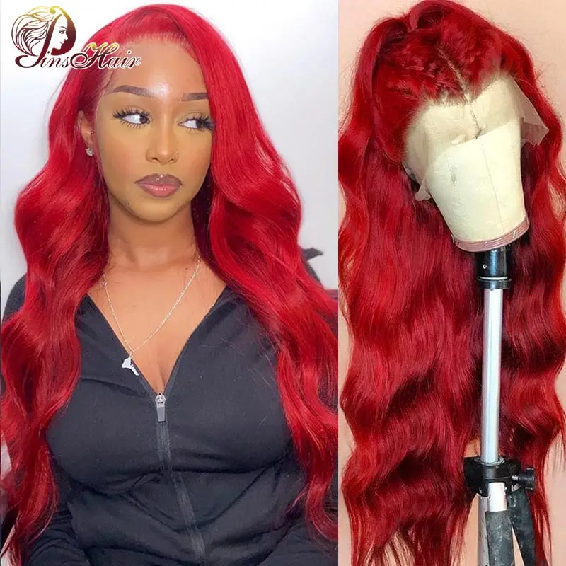 Hot Red Lace Front Human Hair Wigs Pre Plucked Brazilian 13x4 Body Wave Lace Front Wig For Women Remy Transparent Lace Front Wig