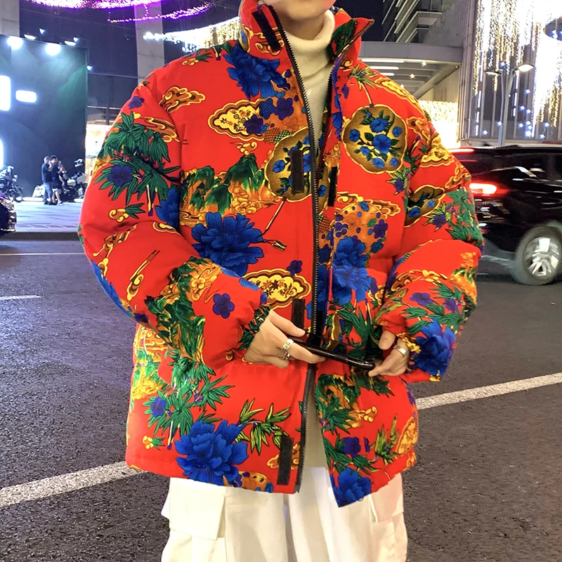 Northeast Big Flower Cotton-Padded Coat Men's Winter National Fashion Ethnic Style Stand-up Collar Cotton-Padded Coat