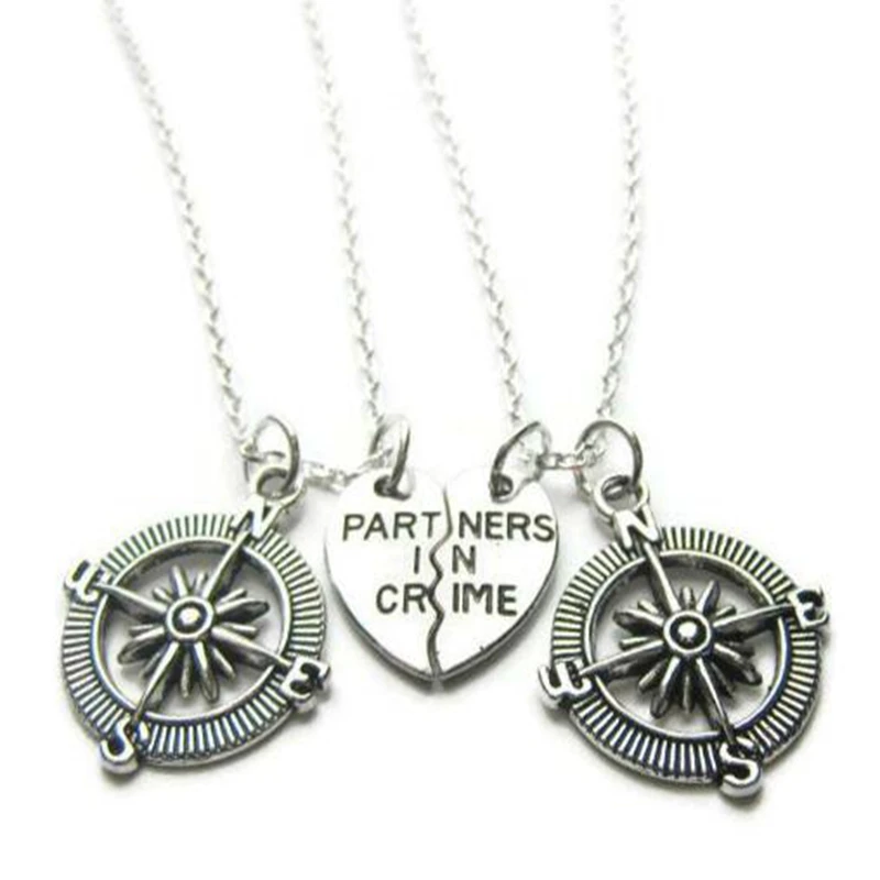 

Partners In Crime Necklace Pendant Vintage Broken Heart Choker Bff Couples Best Friends Handcuffs Pizza Compass Jewelry Women