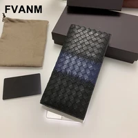 mens luxury authentic leather weave long embroidery two fold the suit wallet multiple card slots large capacity business fashion
