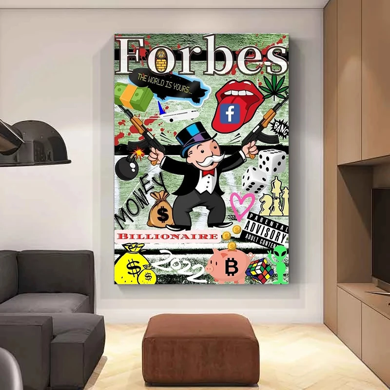 

Monopoly Graffiti Abstract Forbes Billionaire Poster Art and Prints Canvas Painting Wall Art Pictures Living Room Home Decor
