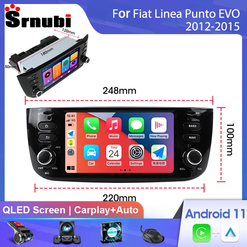 Android 11 2Din 6.2" Car Radio for Fiat Linea Punto EVO 2012-2015 Multimedia Player GPS Navigation Carplay Head Unit Stereo auto