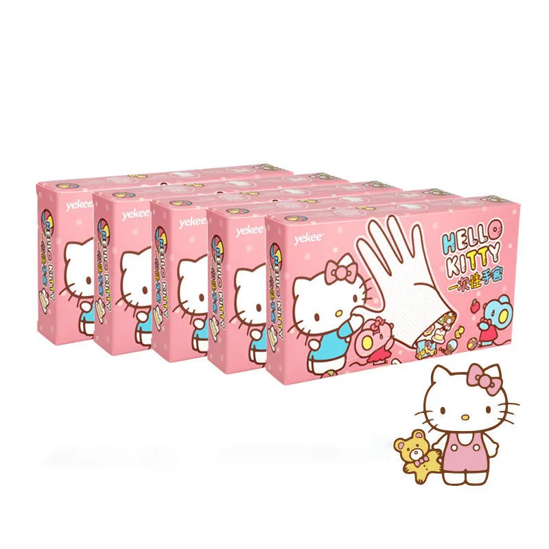

Kawaii Sanrio Disposable Gloves Cartoon HelloKittys Food Grade Portable Household Non-stick Dining Gloves Buy a Box Get a Box