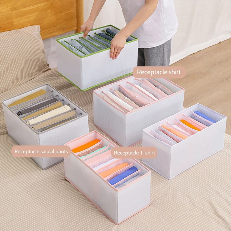 

2PCS Wardrobe Clothes Organizer Jeans Tshirt 7 Grids Compartment Storage Box Foldable Wardrobe Drawer Storage Box