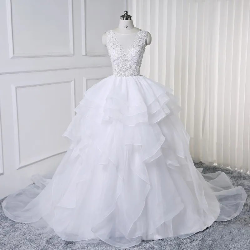 

На Zhu Принцесса бальное платье Свадебные платья 2023 Многоуровневое органза аппликации бисером Часовня Поезд Кружева свадебное платье Vestido De ...