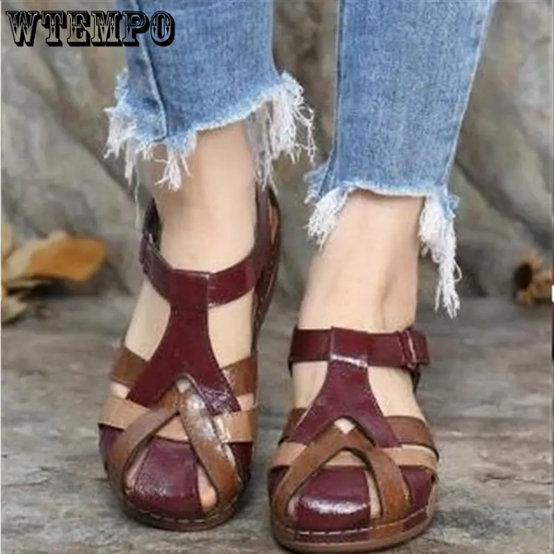 WTEMPO Ladies Sandals Summer Women's Shoes Plus Size Wedge Sandals Bunch Foot Casual Printed Sandals Wholesale Dropshipping