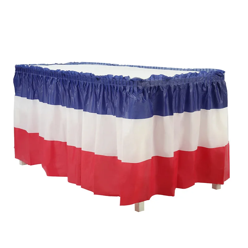 

29 in x 14 ft Red White Blue Plastic Patriotic Table Skirt And Table Cloth For 4 Of July Tableware Independence Day Decorations