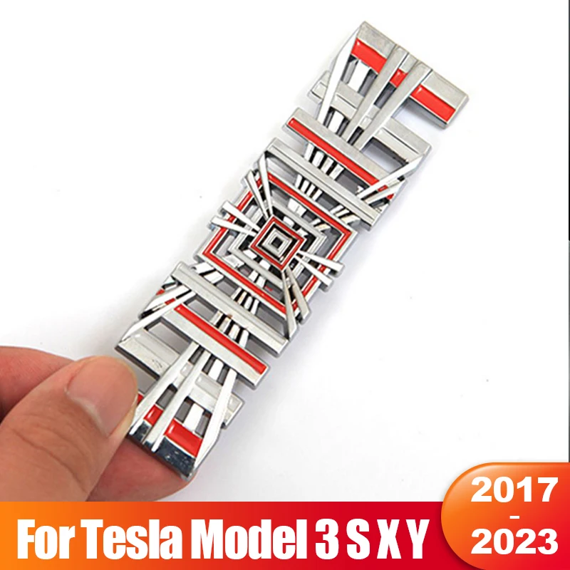 For Tesla Model 3 S X Y 2017- 2021 2022 2023 Car 3D Metal Plaid Logo Decal Trim Sticker Trunk Tag Badge Emblem Cover Accessories