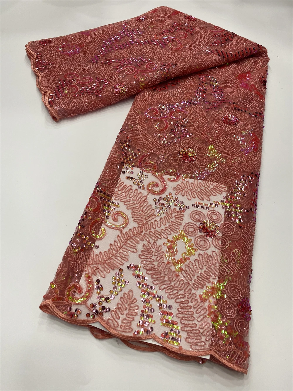 

African Sequins Lace Beads Fabric High Quaity Sequence Fabric Embroidery French Tulle Mesh Lace Fabric for Nigerian Party YXZ024