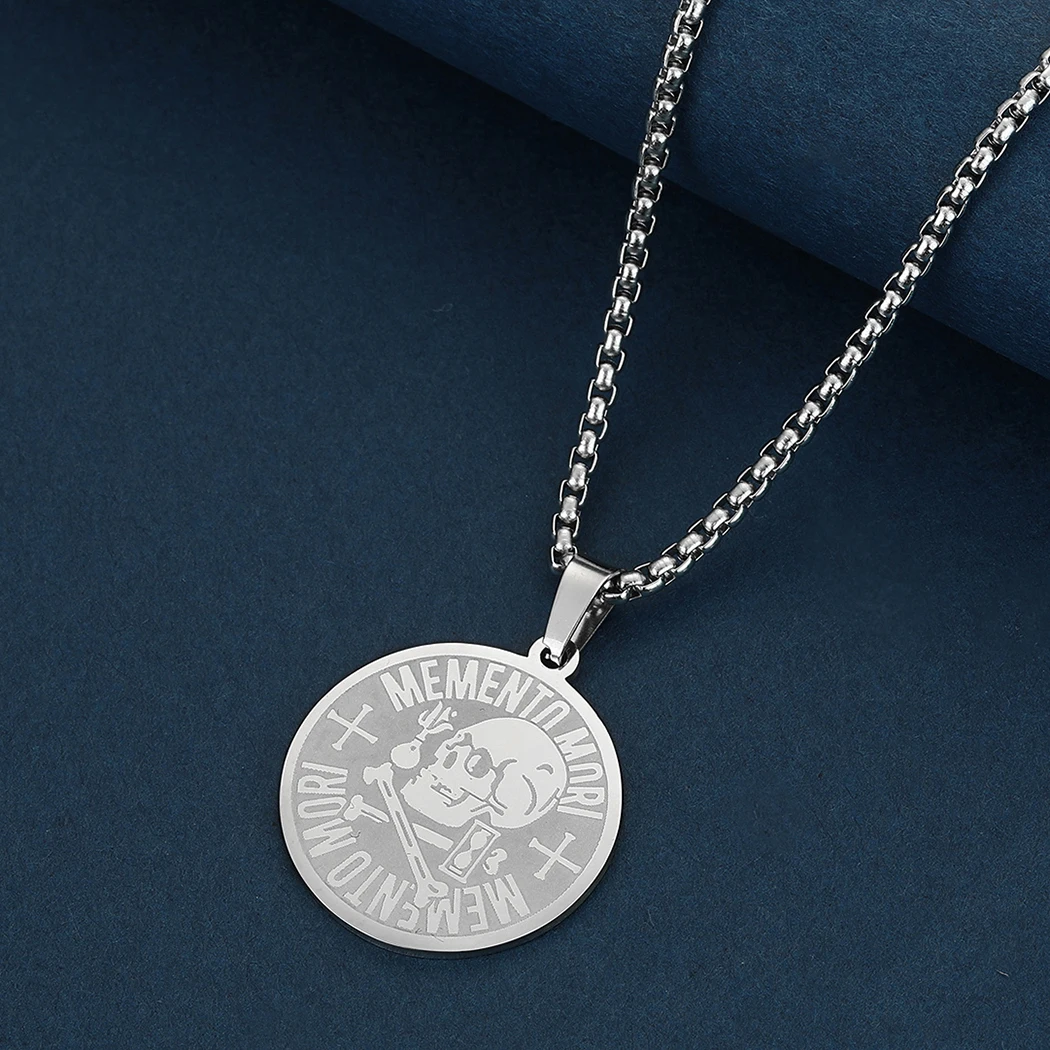 Memento Mori Necklace Engraved Skull Stoic Pendant Philosophy Amor Fati Send Men Jewelry Accessories |