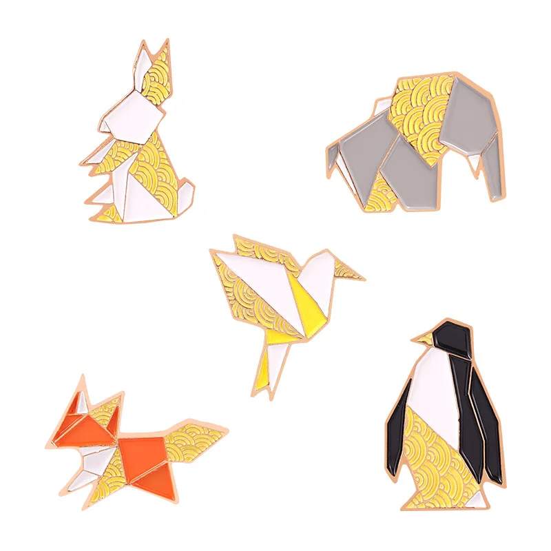 

Animal series alloy jewelry exquisite design origami penguin rabbit shape paint brooch