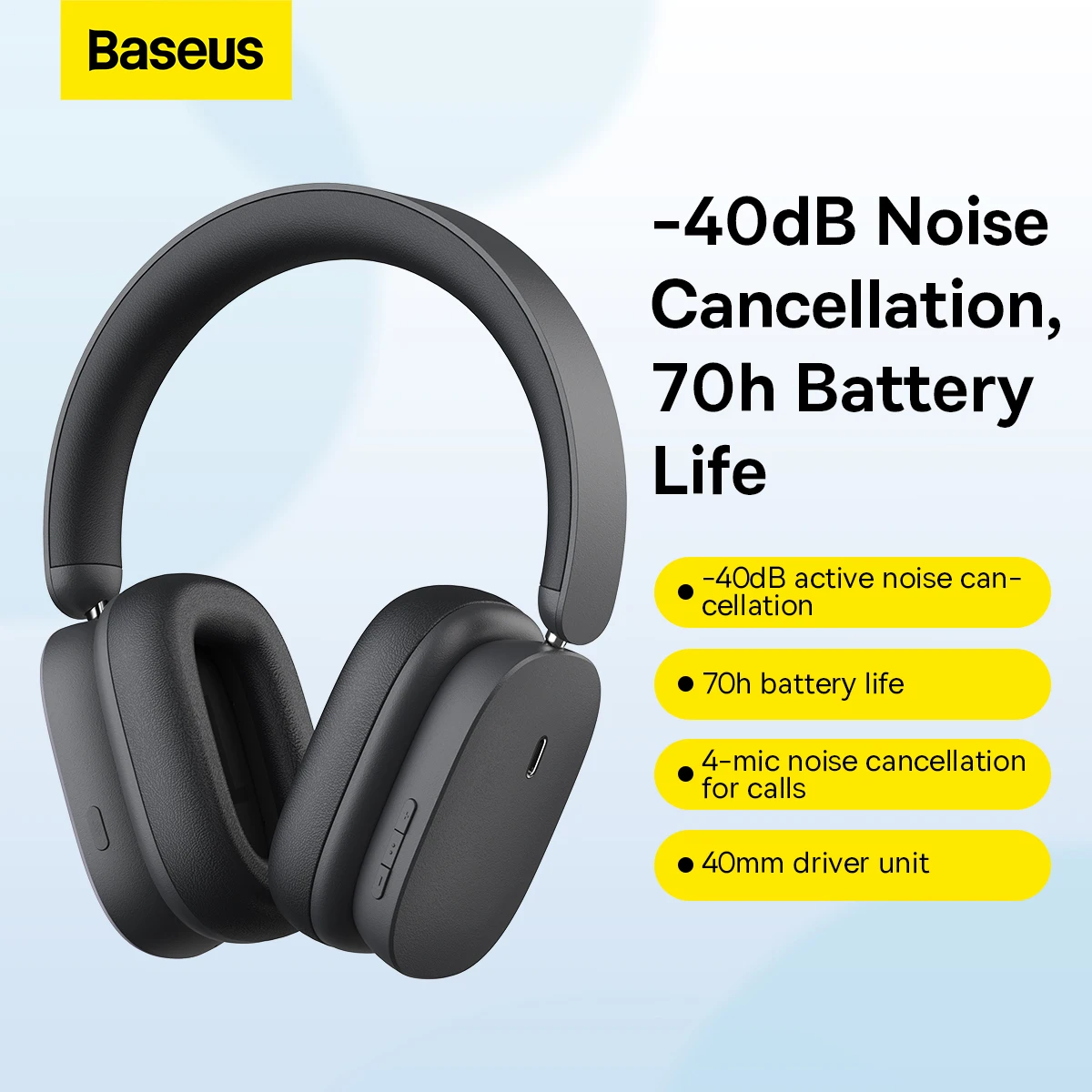 Baseus H1 Hybrid 40dB ANC беспроводные наушники 4-микс ENC Bluetooth 5 2 40 мм драйвер HiFi над