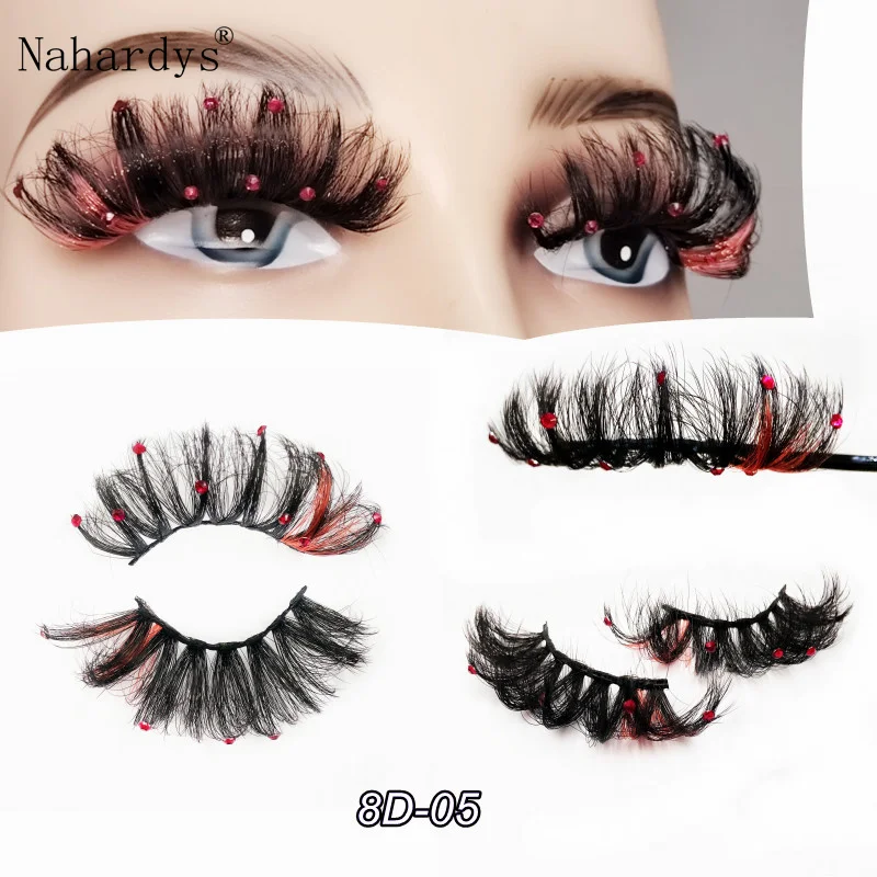 

New glitter ombre Colored Lashes 25MM Mink Lashes Wholesale Dramatic Colorful Natural Eyelashes Extension Make up Fake Eyelashes