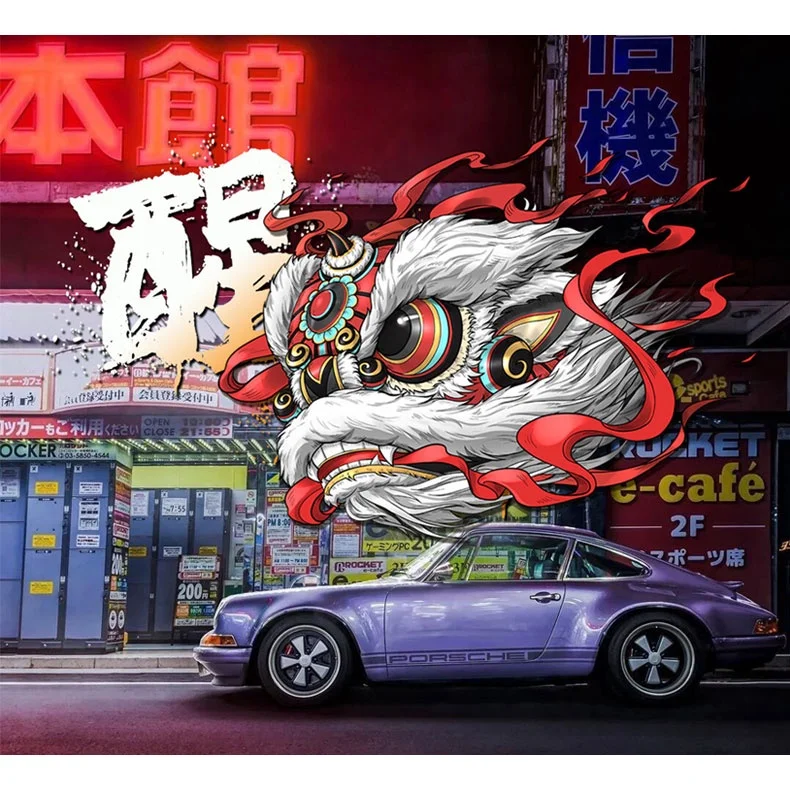 

Наклейка на автомобиль с изображением китайского льва