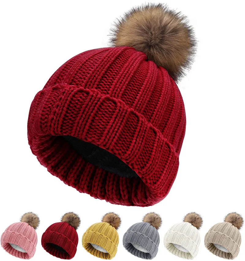 

Winter Thicken Warm Hat Knitted Kids Cap Infant Newborn Baby Knit Hat Adult Hat For Boys And Girls Family Look Hat