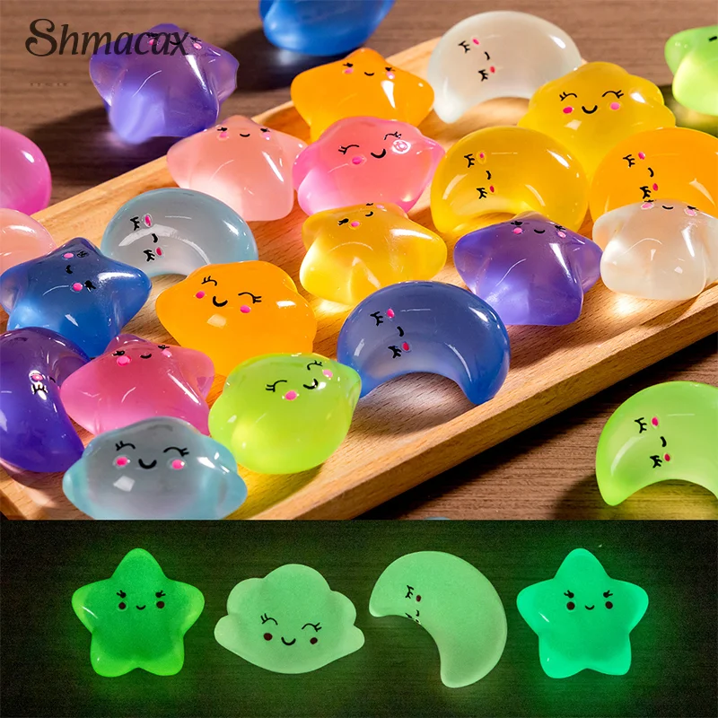 Мультяшные милые светящиеся звезды лунные облака миниатюрные фигурки