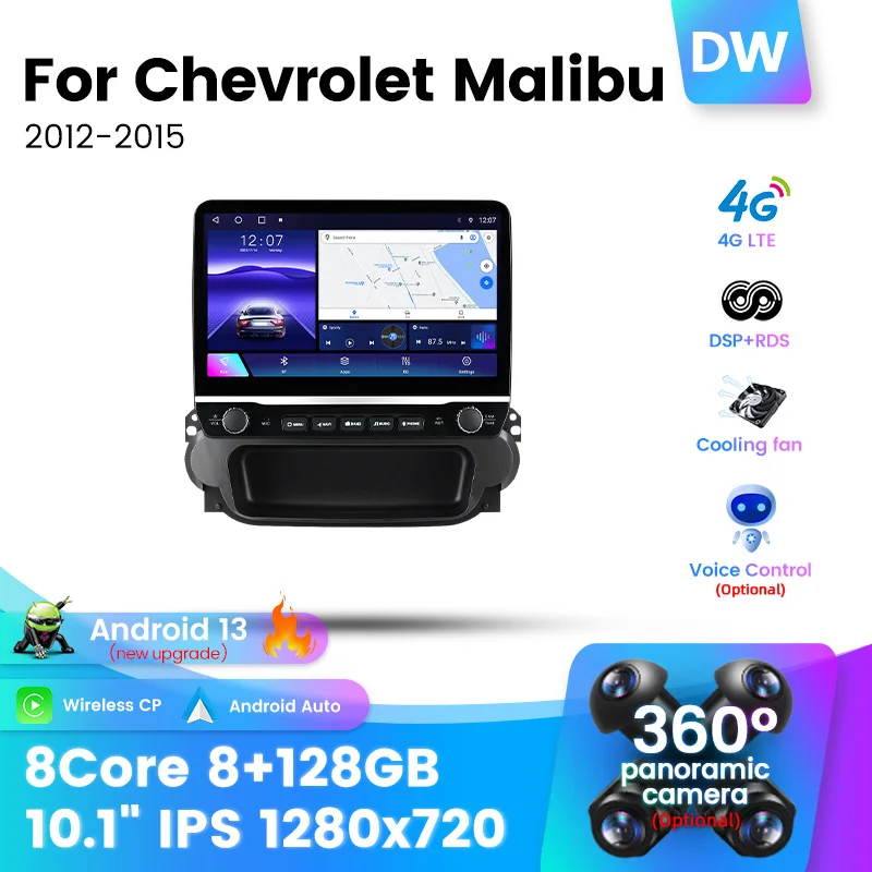 Автомагнитола 1280*720 10 1 дюйма Android 13 для Chevrolet Malibu 2012-2015 2Din стерео мультимедийный