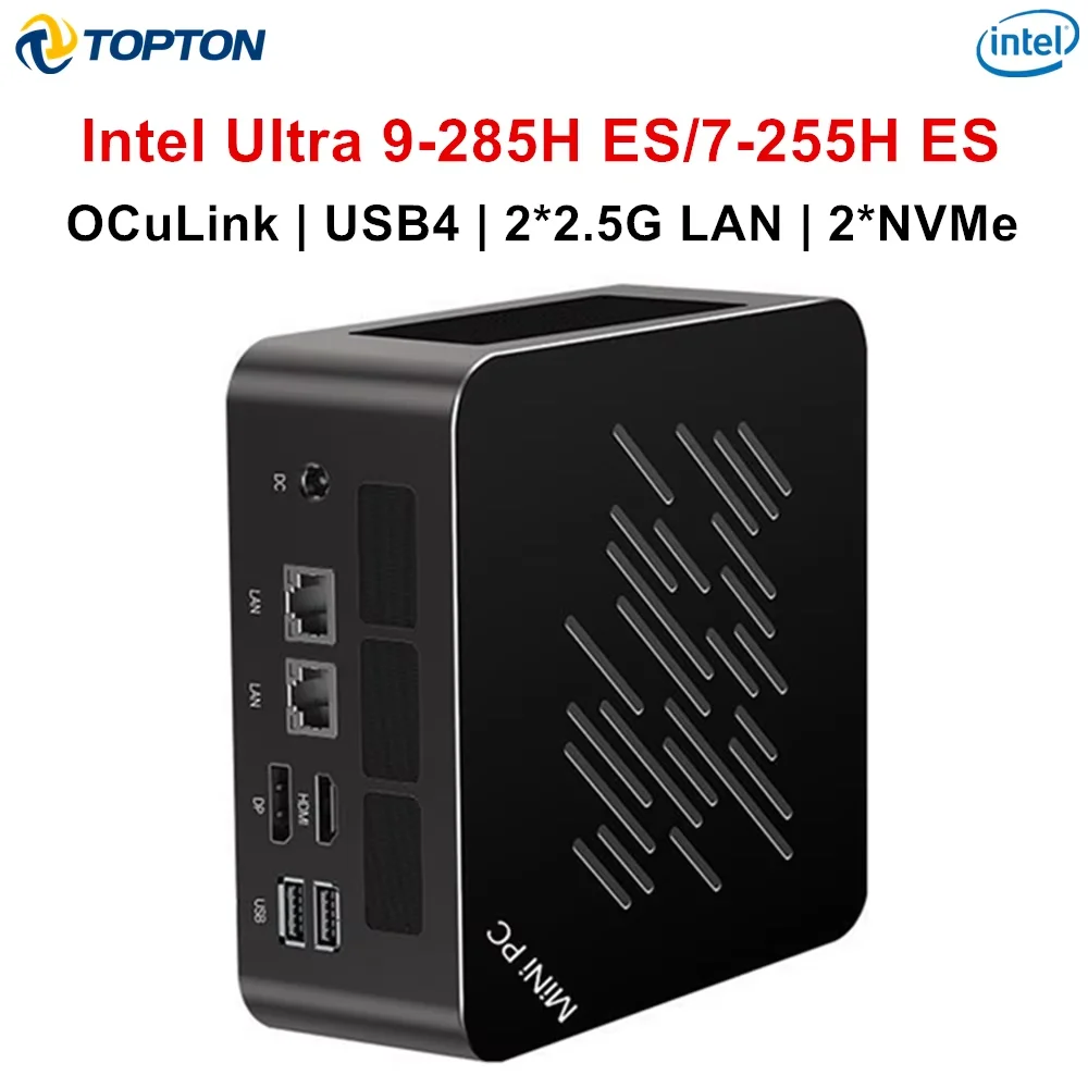 Фото Topton Intel Ultra 9 285H ES Мини-ПК Gamer 7 255H ES 5 235H ES OCuLink USB4 2x2.5G LAN 2xNVMe Настольный компьютер с Windows 11 WiFi6E №1