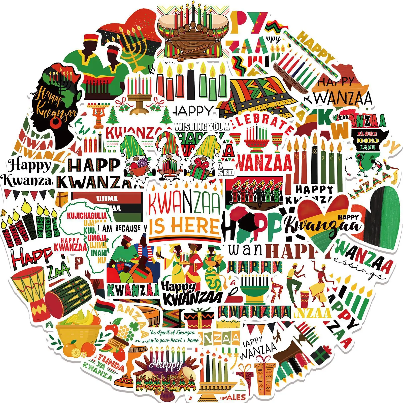 

10/50pcs Cartoon Happy Kwanzaa Festival Stickers African American Celebration Decal Computer Car Motorcycle Graffiti Sticker