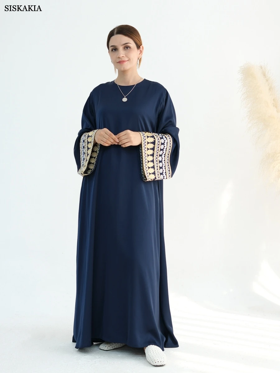 1.Siskakia Рамадан мусульманское элегантное свободное платье макси с рукавами и