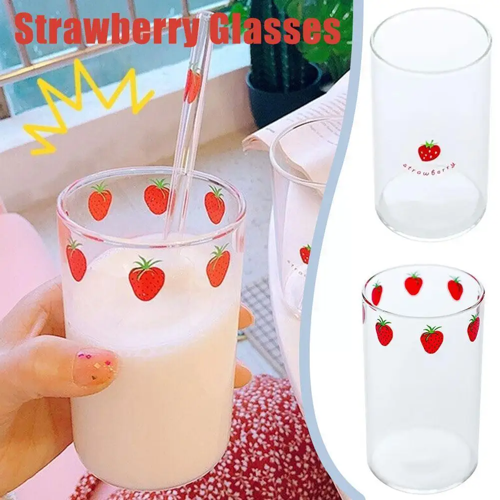 

1pc Style Mugs Strawberry Glasses Cup Coffee Milk Water Glass Cups With Straws Clear Cute Juice Gifts For Office Home Resta L6D6