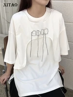 xitao false two piece t shirt fashion women pullover black white small fresh casual style loose 2022 minority tee wld7633