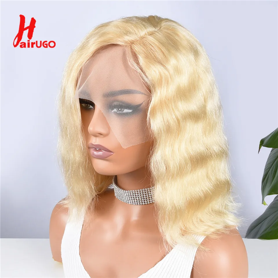 HairUGo #613 Blonde Part Lace Human Hair Wigs For Women Natural Wave Bob Wigs Human Hair Peruvian Remy Pixie Cut Wigs Preplucked