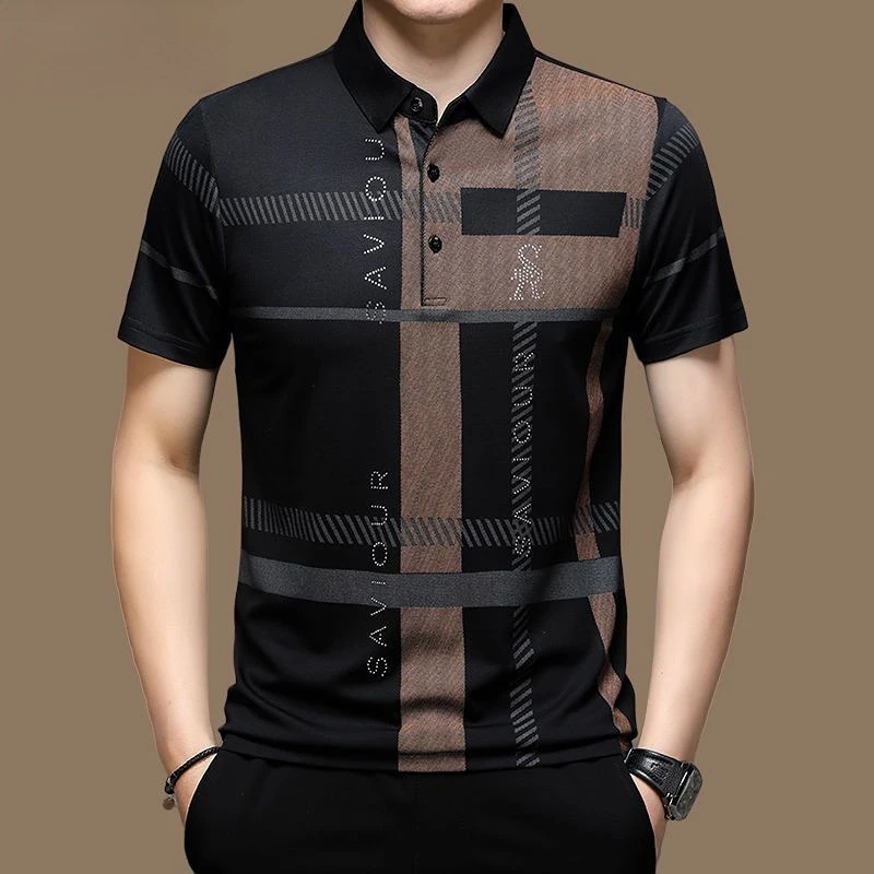 Golf New Summer Men's Polo Shirt T-shirt Polo Collar Letter Print Stripe Short Sleeve Pullover Casual Business Men's Wear