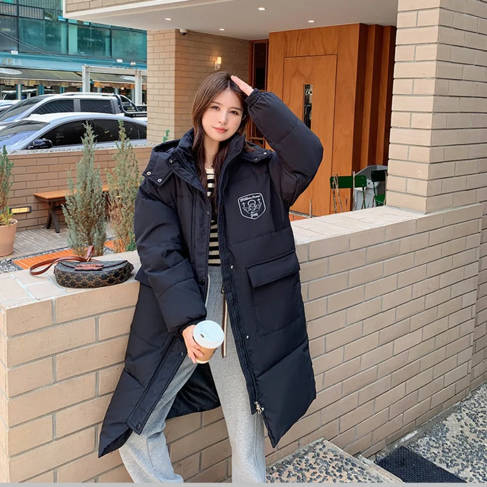 

2023 New Winter Long Down Jackets Parkas for Women Causal Thicken Warm Hodded Jackets Padding Female Large Pocket Down Parkas