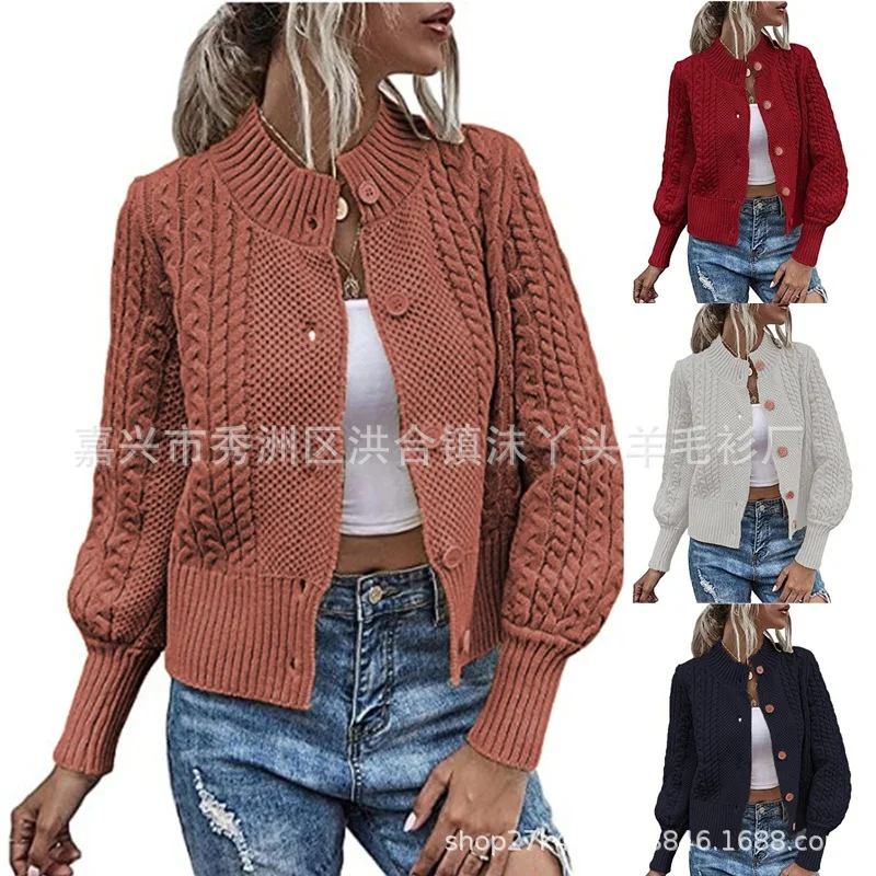 

Autumn Knitted Cardigan Coat Women's Fashion Long Sleeve Single breasted Sweater Slim Short Dress Solid Color Knitted Shirt