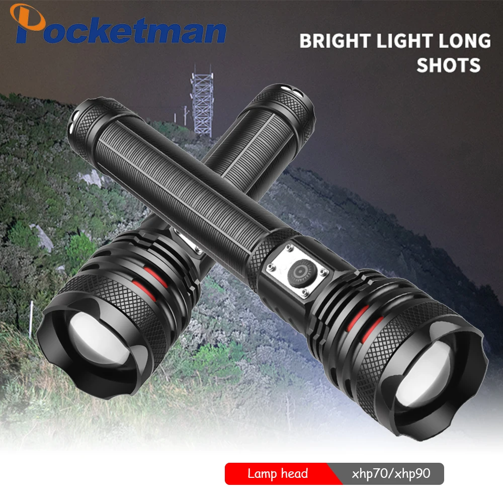 

Powerful Tactical Light XHP90 XHP70 LED Flashlight 2000LM USB Rechargeable Torch Zoom 5 modes Lantern Camping Hitting Light