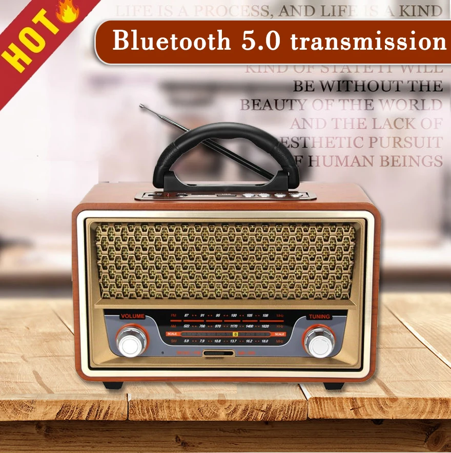 High Quality Wooden Retro Portable Radio Music Player AM/FM/SW Multi-function Bluetooth Speaker Subwoofer Card Audio Caixadesom images - 6