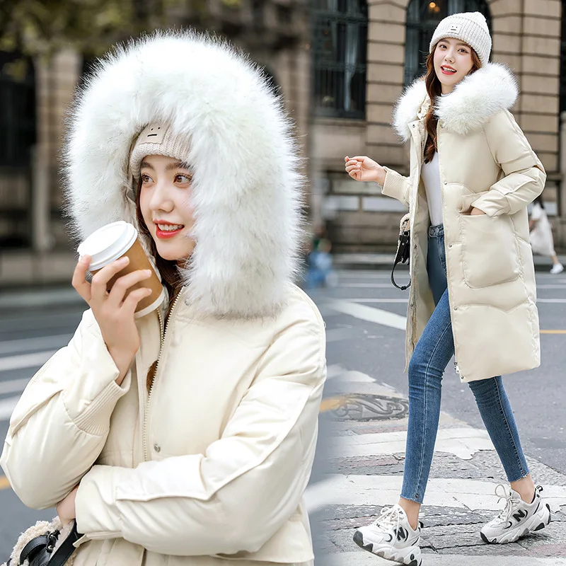 2022 Winter Coat Women New Fashion Down Cotton Jacket Kpop Loose BF Style Thickened Mid-length Cotton Clothes