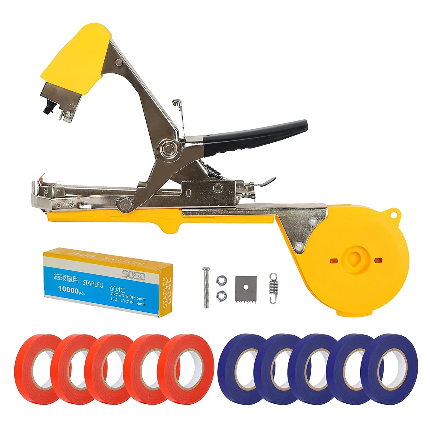 

Plant Tying Machine Tapener Tool with 10 Rolls Tapes & Staples for Plant Branch Flower Vegetable Vine Tapetool (Yellow)