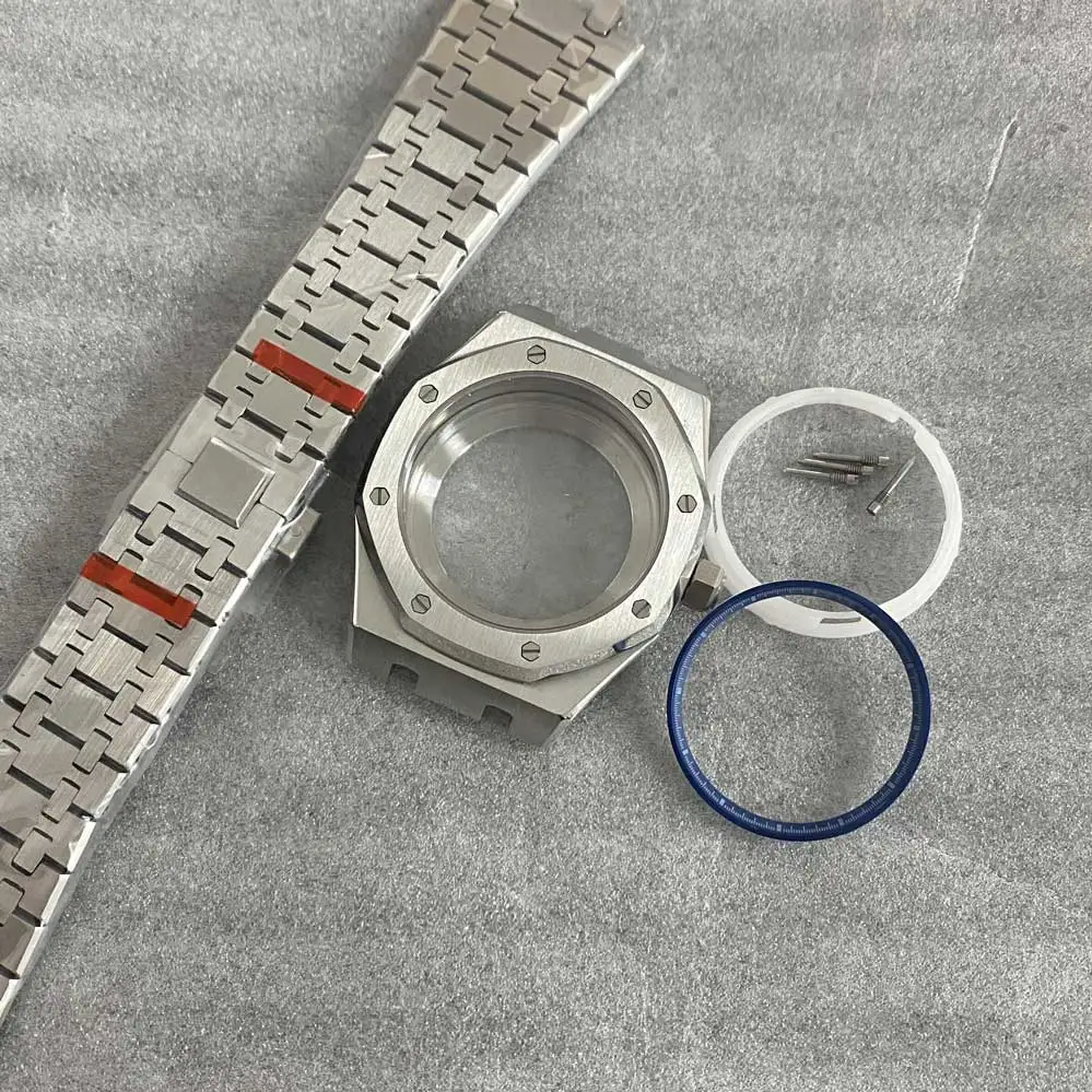 41mm Watch Case + Steel Band + Inner Shadow Circle Sapphire Glass Mirror Watch Accessory Set for NH35/ NH36/ 4R36 Movement