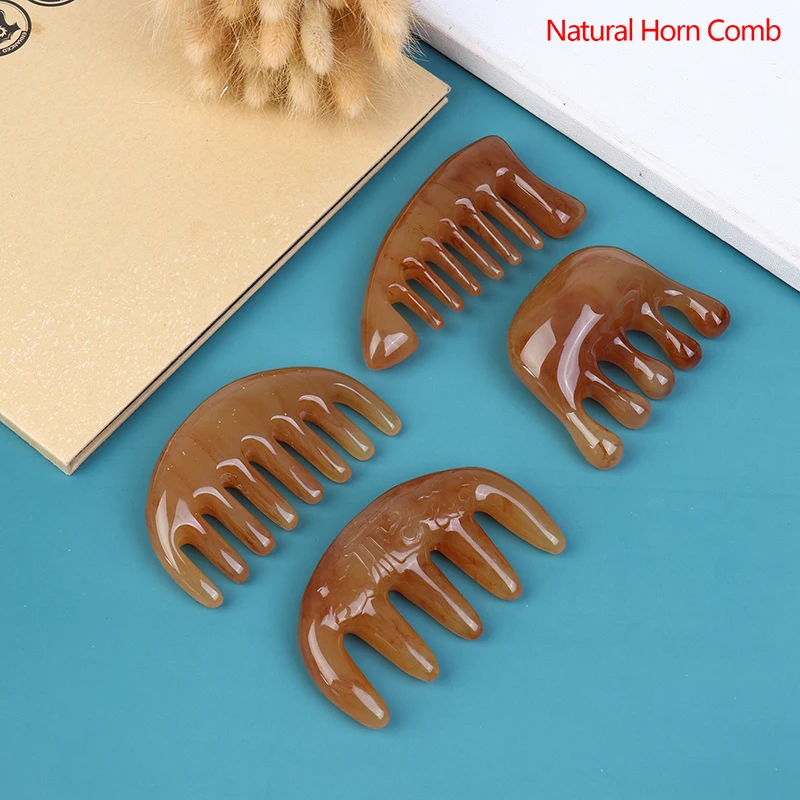 

1pc Natural Ox Horn Pocket Comb Wide Toothed Comb SPA Massage Brush Hair Care Tool