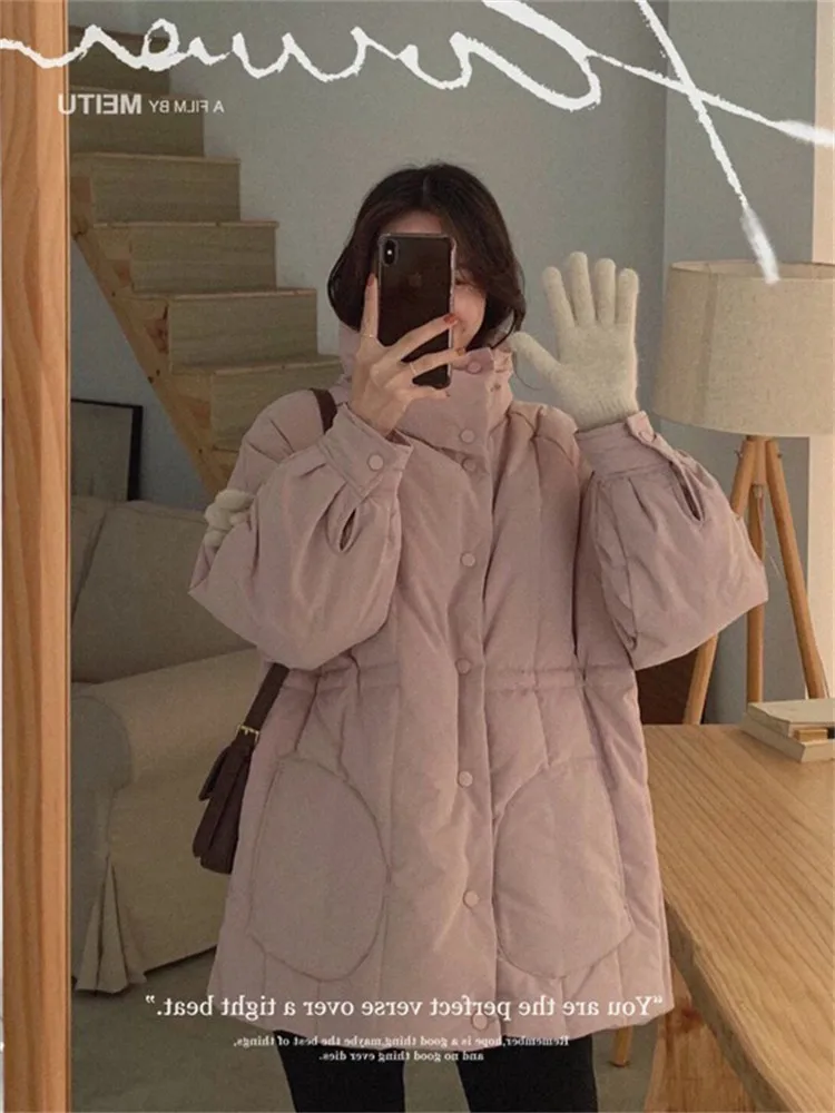 Winter Gentle Bread Clothing Women Down Cotton Coat Female Korean Version Casual Stand Collar Plus Velvet Warm Jacket JD2268