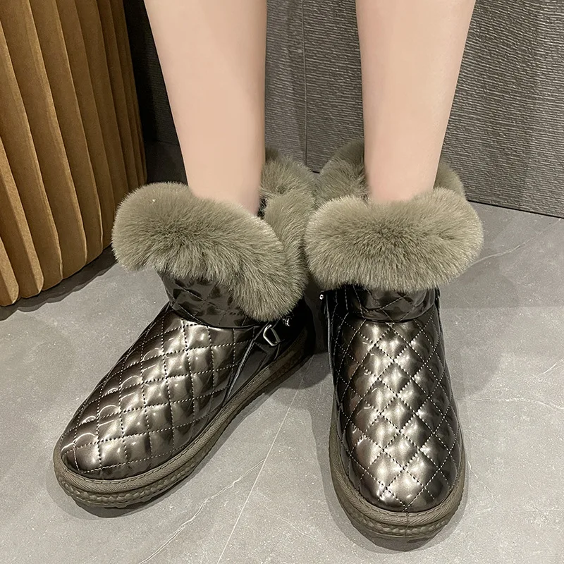 

Boots Round Toe Flat Heel Australia Female Shoes Plush Boots-Women Winter Footwear Low Snow Ladies Rubber Fur Ankle