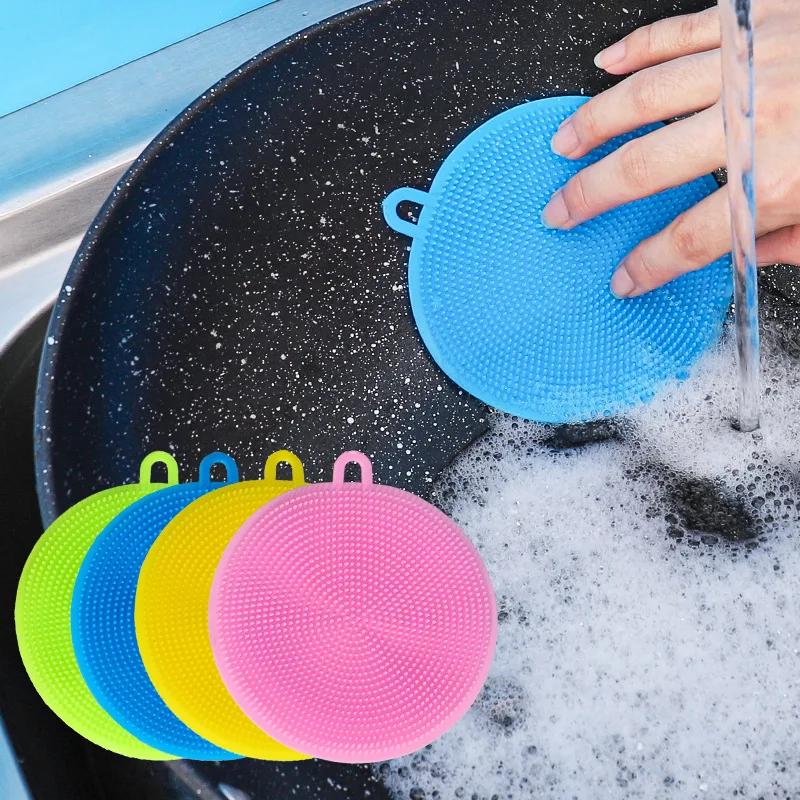 

1pcs/4pcs Liquid Soap Pressure Washing Brush Silicone Pot Dish Bowl Cleaning Brushes Scrubber Hand Washing Kitchen Tools