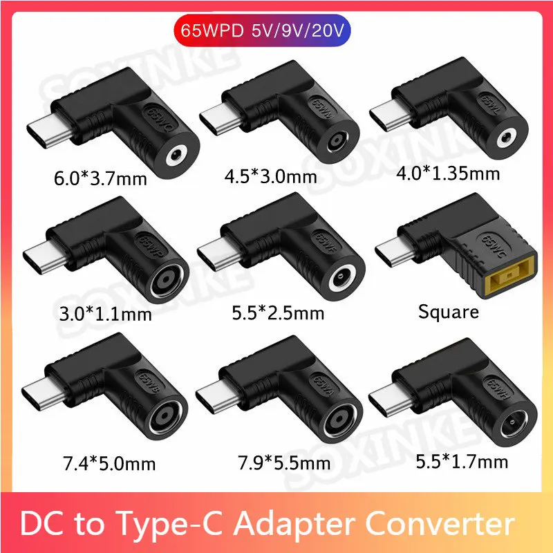 

65W DC to USB C PD Power Adapter Converter 5.5X2.5 7.4X5.0 4.5X3.0mm Laptop Charger to Type C Connector for Xiaomi Samsung