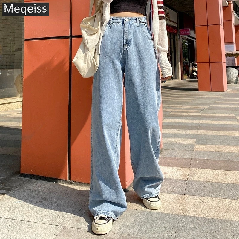 

Meqeiss high quality 2022 Fashion Harajuku Straight Pants Woman Jeans High Waist Clothes Wide Leg Denim Clothing Blue Streetwear