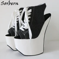 sorbern heelless slingback shoe thick platform sneaker summer style ankle high fetish black and white drag queen shoe open toe