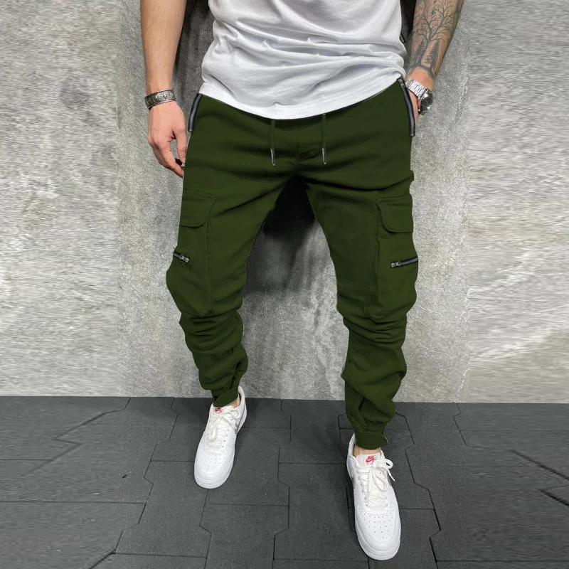 

Leisure Solid Color Slim Cargo Pants Spring Fall Men Fashion Pockets Sports Jogger Leggings Long Pant Mens Casual Skinny Pants