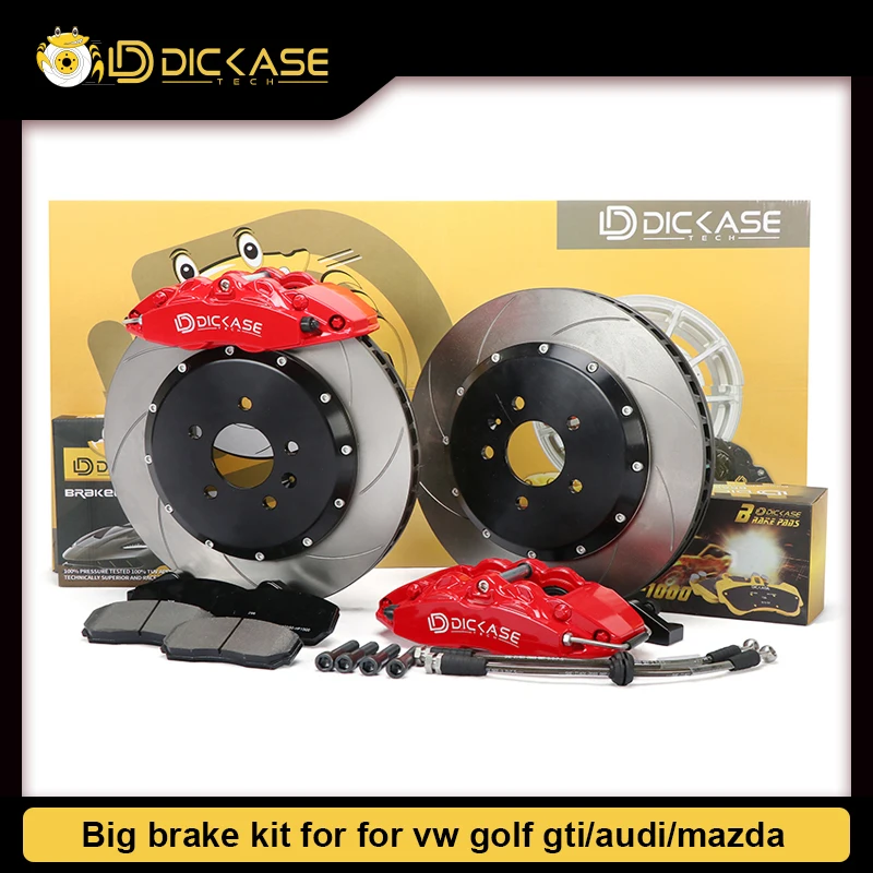

Dicase Car Big Brake Kit Front 4 pot Caliper with High Performance Aluminum Alloy Disc Rotors Brake Pads for vw golf Audi