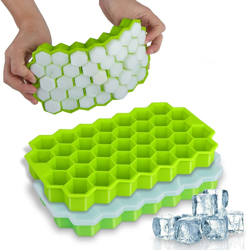 Silicone Honeycomb Ice Cube Tray Reusable With Lid Ice Mould Box For Iced Drinks Juice Pudding Cocktail Kitchen Accessories