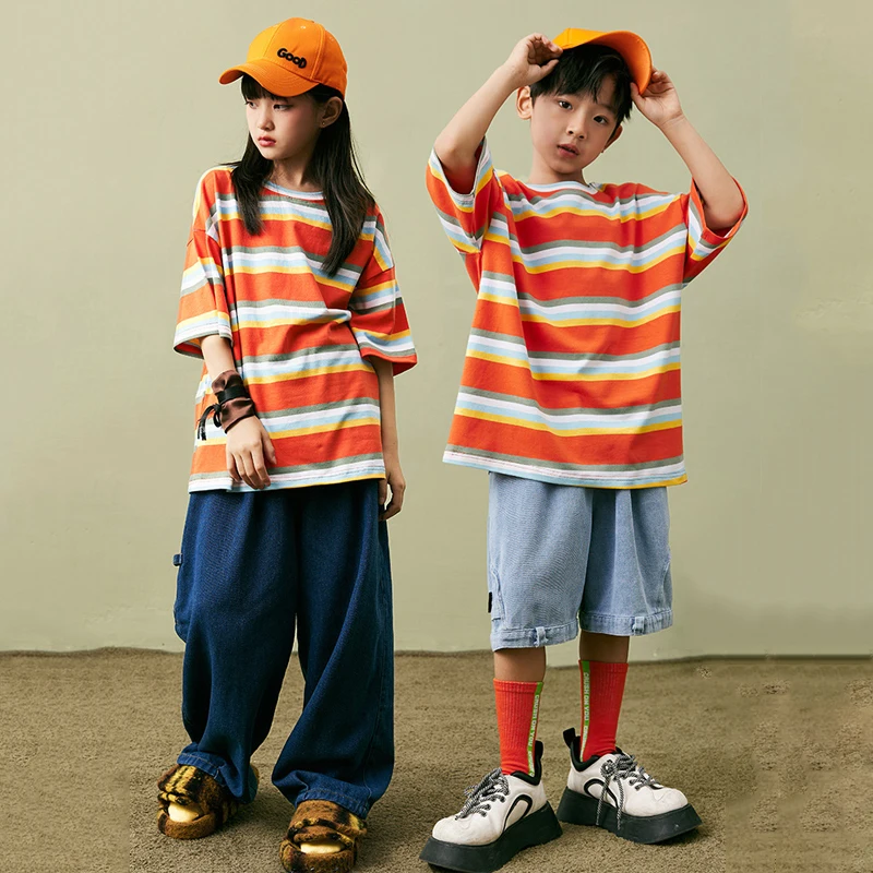 

Одежда в стиле хип-хоп, уличная одежда, детский танцевальный костюм, праздничная одежда, костюм для сцены, танцевальный наряд, клетчатая футболка, повседневные штаны DL9628