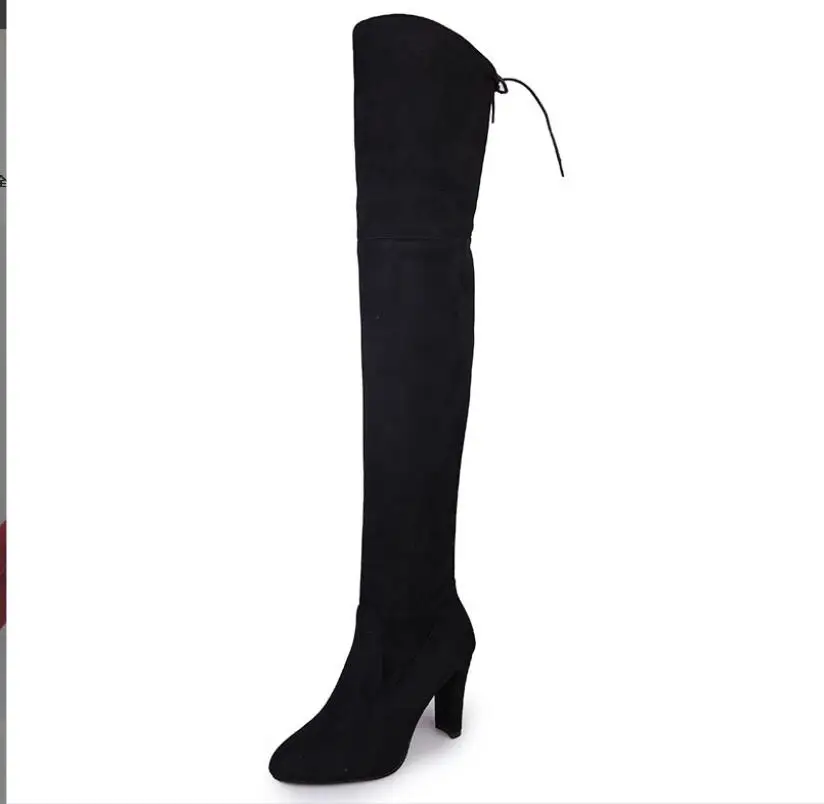 

Fashion Winter new in Over The Knee Women Boots Stretch Fabrics High Heel Slip on Shoes High heel round head Woman Long Boots