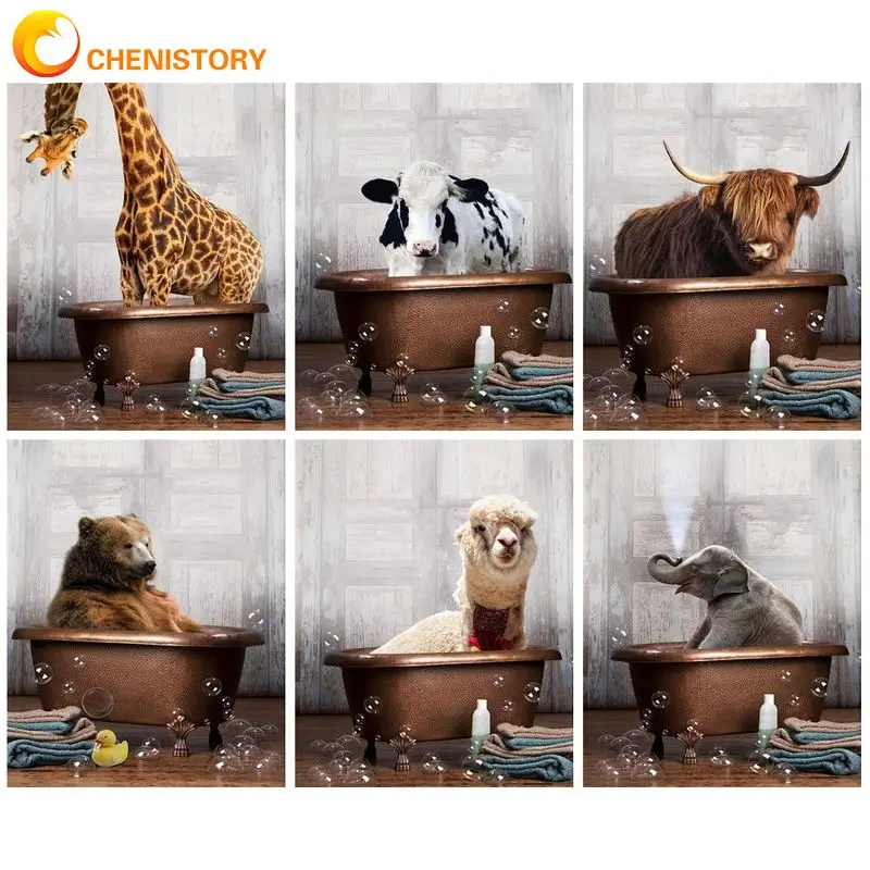 

CHENISTORY Modern Diamond Painting Frame Bathing Animals Diy Crafts For Adults Gift Home Decor Simple Style Full Drills