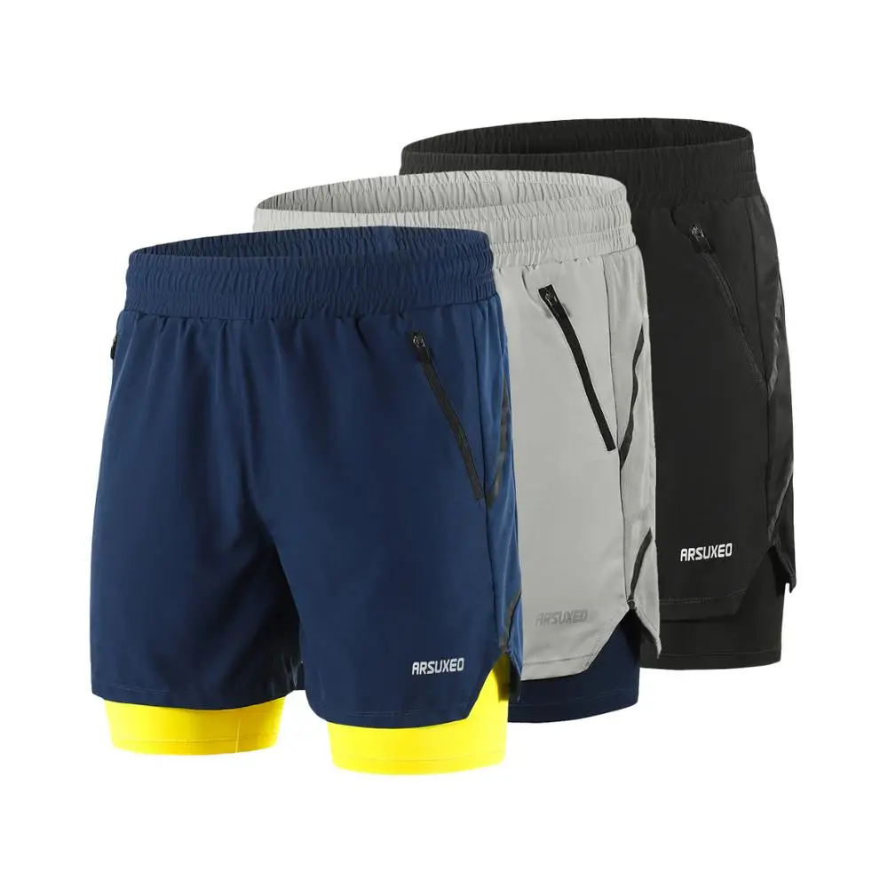 

ARSUXEO Sportswear Men Running Shorts Men 2 In 1 Gym Shorts Reflective Fitness Crossfit Short Pants Quick Dry Workout Clothes